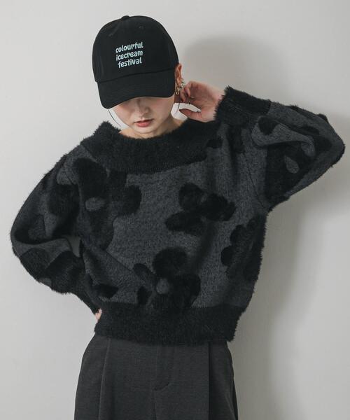 SENSE OF PLACE by URBAN RESEARCH（センスオブプレイスバイアーバンリサーチ）の「フラワージャガードニット（ニット/セーター・レディース・ブラウン/ブラック/グレー・ONE）」の5枚目の写真