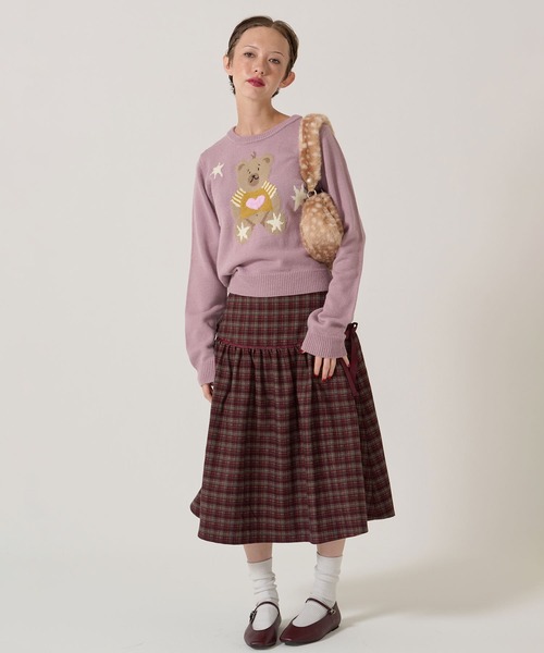 TINA:JOJUN(ティーナジョジュン)の「リボン付き チェック ギャザースカート TINA:JOJUN(スカート・レディース・ネイビー/バーガンディー・S/M)」の8枚目の写真