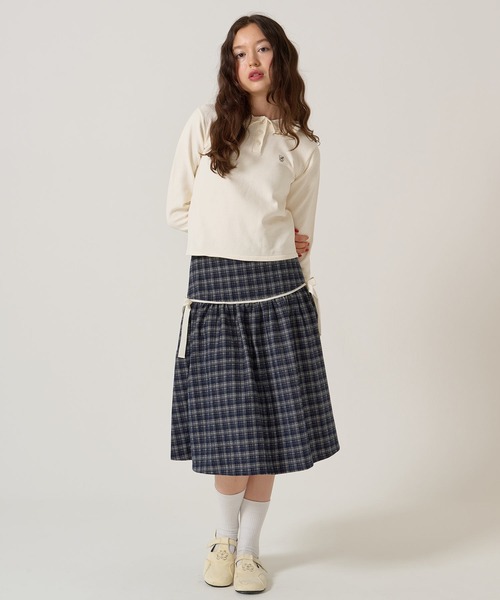 TINA:JOJUN(ティーナジョジュン)の「リボン付き チェック ギャザースカート TINA:JOJUN(スカート・レディース・ネイビー/バーガンディー・S/M)」の9枚目の写真