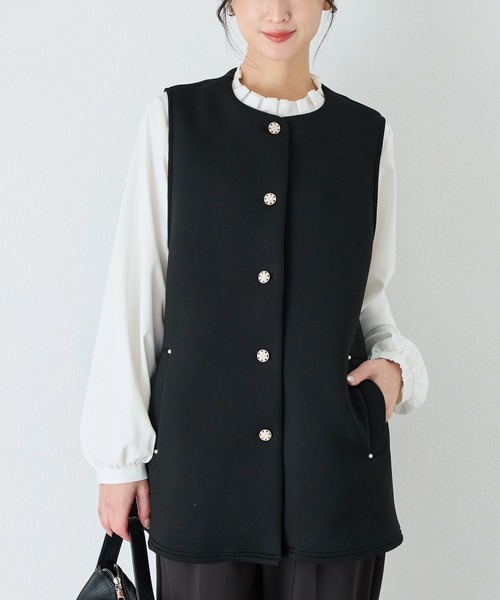 INCEDE(インシード)の「スポンジリバー パールボタンベスト(ベスト・レディース・ブラック・L/M/LL)」の2枚目の写真