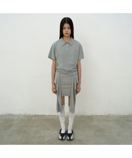 LCDC TM(エルシーディーシーティーエム)の「OPEN COLLAR TOP (MELANGE GREY)(Tシャツ/カットソー・レディース・ライトグレー・SMALL/MEDIUM)」の1枚目の写真