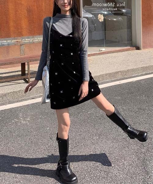 gossip!ロサンゼルス(ゴシップロサンゼルス)の「ベロアキャミソールワンピース リボンベルト付き(ワンピース・レディース・ブラック・S/M)」の9枚目の写真