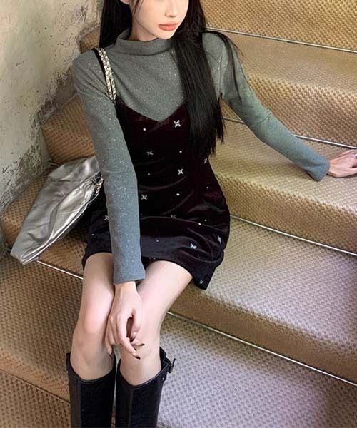 gossip!ロサンゼルス(ゴシップロサンゼルス)の「ベロアキャミソールワンピース リボンベルト付き(ワンピース・レディース・ブラック・S/M)」の10枚目の写真