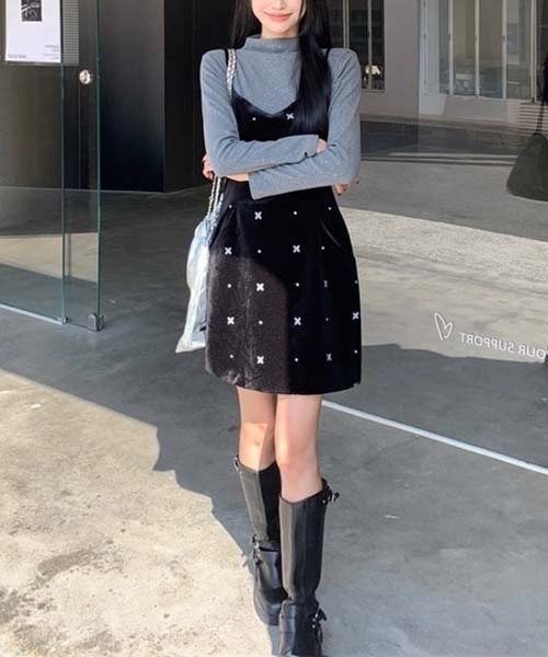 gossip!ロサンゼルス(ゴシップロサンゼルス)の「ベロアキャミソールワンピース リボンベルト付き(ワンピース・レディース・ブラック・S/M)」の7枚目の写真