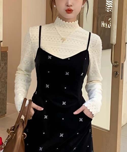 gossip!ロサンゼルス(ゴシップロサンゼルス)の「ベロアキャミソールワンピース リボンベルト付き(ワンピース・レディース・ブラック・S/M)」の13枚目の写真