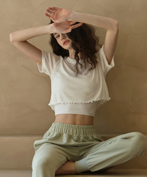 DEVIWEAR（デヴィウェア）の「女性ヨガウェア DEVI-T0018-ホワイト ピラティス ニューウェーブ ホリッククロップ（Tシャツ/カットソー）」