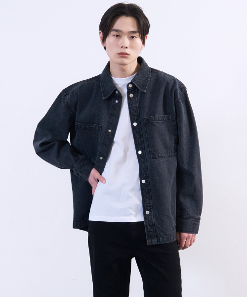 PLAC(プラック)の「ウォッシュドデニムシャケットブラック(デニムジャケット・メンズ・その他・LARGE/MEDIUM)」の1枚目の写真