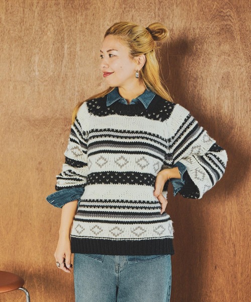 studio CLIP（スタディオクリップ）の「【CLIP BY STAFF/JUN企画】2ゲージレトロジャガードニット（ニット/セーター・レディース・その他1/その他2/その他3・FREE）」の4枚目の写真