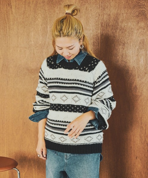 studio CLIP（スタディオクリップ）の「【CLIP BY STAFF/JUN企画】2ゲージレトロジャガードニット（ニット/セーター・レディース・その他1/その他2/その他3・FREE）」の6枚目の写真