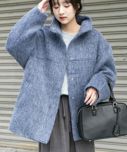 ITEMS URBANRESEARCH（アイテムズ アーバンリサーチ）の「スタンドカラーオーバージャケット（その他アウター・レディース・キャメル/グレー/ブルー・FREE）」の7枚目の写真