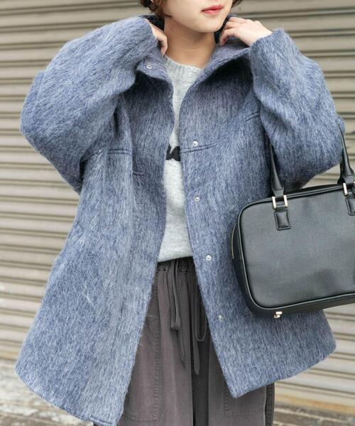 ITEMS URBANRESEARCH（アイテムズ アーバンリサーチ）の「スタンドカラーオーバージャケット（その他アウター・レディース・キャメル/グレー/ブルー・FREE）」の9枚目の写真
