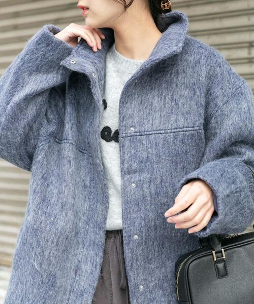 ITEMS URBANRESEARCH（アイテムズ アーバンリサーチ）の「スタンドカラーオーバージャケット（その他アウター・レディース・キャメル/グレー/ブルー・FREE）」の10枚目の写真