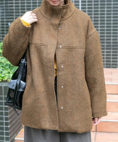 ITEMS URBANRESEARCH（アイテムズ アーバンリサーチ）の「スタンドカラーオーバージャケット（その他アウター・レディース・キャメル/グレー/ブルー・FREE）」の15枚目の写真