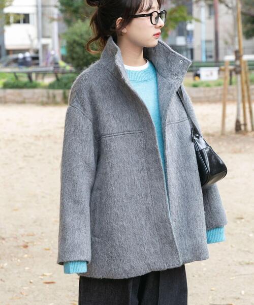 ITEMS URBANRESEARCH（アイテムズ アーバンリサーチ）の「スタンドカラーオーバージャケット（その他アウター・レディース・キャメル/グレー/ブルー・FREE）」の21枚目の写真