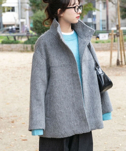 ITEMS URBANRESEARCH（アイテムズ アーバンリサーチ）の「スタンドカラーオーバージャケット（その他アウター・レディース・キャメル/グレー/ブルー・FREE）」の4枚目の写真