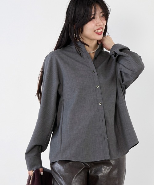 MICA&DEAL(マイカ&ディール)の「ウール混スタンドカラーシャツ(シャツ/ブラウス・レディース・ネイビー/グレー・FREE)」の2枚目の写真