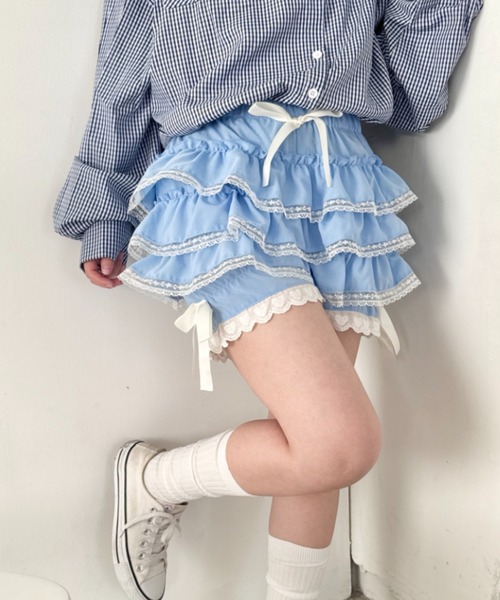 SOLLON.(ソルロン)の「レースフリフリかぼちゃパンツ(その他パンツ・レディース・ライトブルー/ホワイト・FREE)」の2枚目の写真