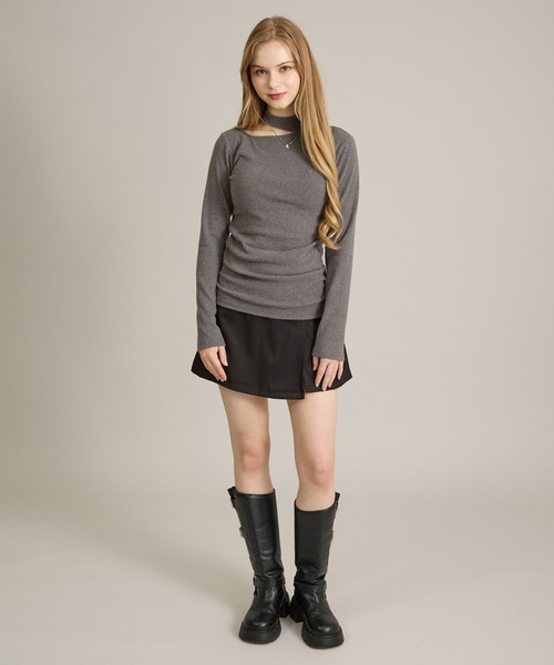 apres jour mignon(アプレジュールミニョン)の「カットデザイントップス(Tシャツ/カットソー・レディース・ボルドー/ブラック/グレー・フリー/LARGE)」の4枚目の写真