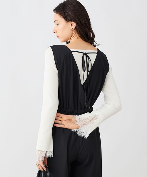 NOLLEY’S Sophi（ノーリーズソフィ）の「《手洗い可能》袖口レース取り外し可総針スクエアネックプルオーバー（ニット/セーター・レディース・ダークネイビー/ホワイト・38）」の10枚目の写真