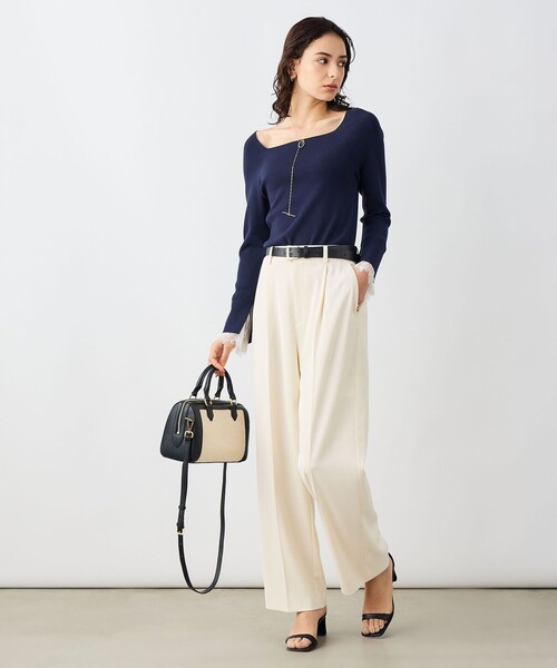 NOLLEY’S Sophi（ノーリーズソフィ）の「《手洗い可能》袖口レース取り外し可総針スクエアネックプルオーバー（ニット/セーター・レディース・ダークネイビー/ホワイト・38）」の11枚目の写真