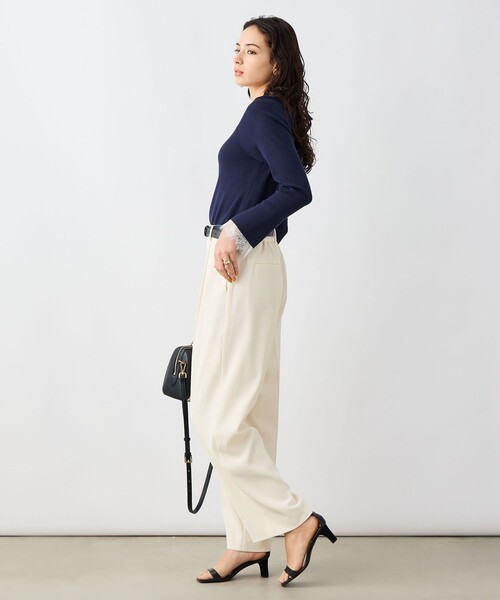 NOLLEY’S Sophi（ノーリーズソフィ）の「《手洗い可能》袖口レース取り外し可総針スクエアネックプルオーバー（ニット/セーター・レディース・ダークネイビー/ホワイト・38）」の12枚目の写真