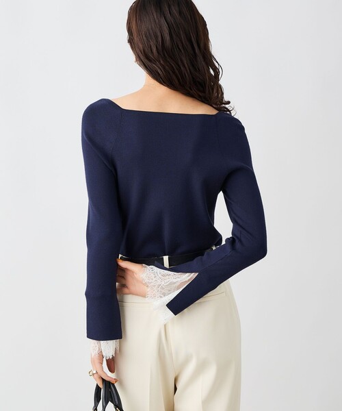 NOLLEY’S Sophi（ノーリーズソフィ）の「《手洗い可能》袖口レース取り外し可総針スクエアネックプルオーバー（ニット/セーター・レディース・ダークネイビー/ホワイト・38）」の17枚目の写真