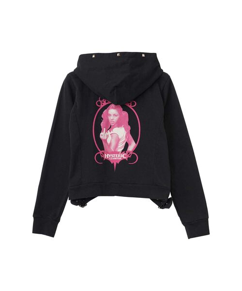 HYSTERIC GLAMOUR（ヒステリックグラマー）の「FINGER GIRL ショート丈パーカー（パーカー・レディース・ブラック/パープル/ベージュ・FREE）」の2枚目の写真