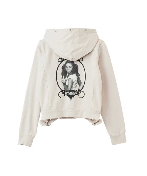 HYSTERIC GLAMOUR（ヒステリックグラマー）の「FINGER GIRL ショート丈パーカー（パーカー・レディース・ブラック/パープル/ベージュ・FREE）」の4枚目の写真