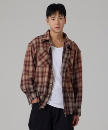 AOTT（アンアウトピット）の「ウォッシングダメージチェックシャツブラウン（シャツ/ブラウス）」