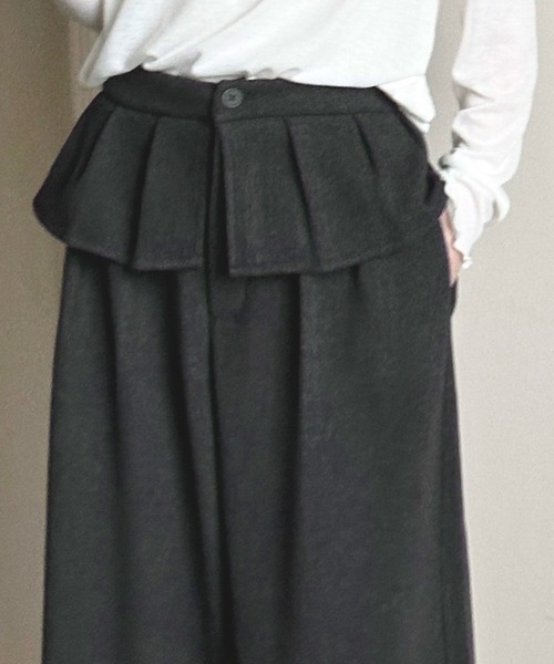 DAY CLOSET(デイ クローゼット)の「【裏起毛/大きいサイズ有】冬もぽかぽかフリース仕様。フリル付き ハイウエスト ワイドパンツ レディース(その他パンツ・レディース・ダークグレー/ブラック・XL/L/S/M)」の8枚目の写真