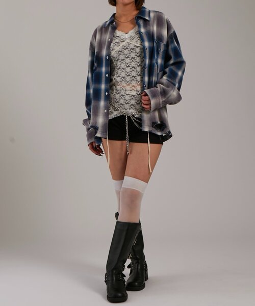 WHO'S WHO gallery(フーズフーギャラリー)の「【FromVintage】ダメージチェックシャツ(シャツ/ブラウス・メンズ・ブラック/ブルー・FREE)」の7枚目の写真