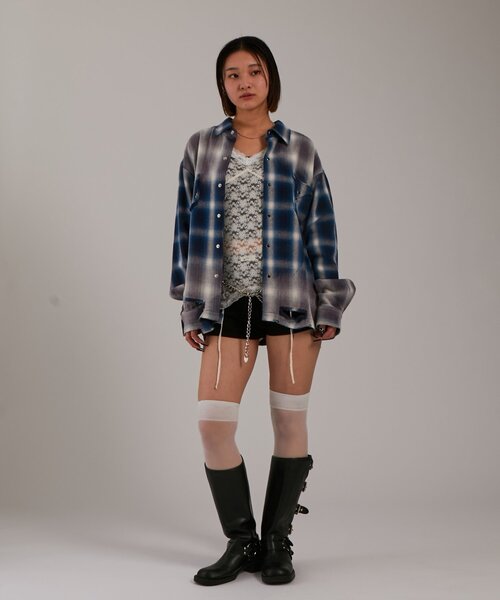 WHO'S WHO gallery(フーズフーギャラリー)の「【FromVintage】ダメージチェックシャツ(シャツ/ブラウス・メンズ・ブラック/ブルー・FREE)」の8枚目の写真