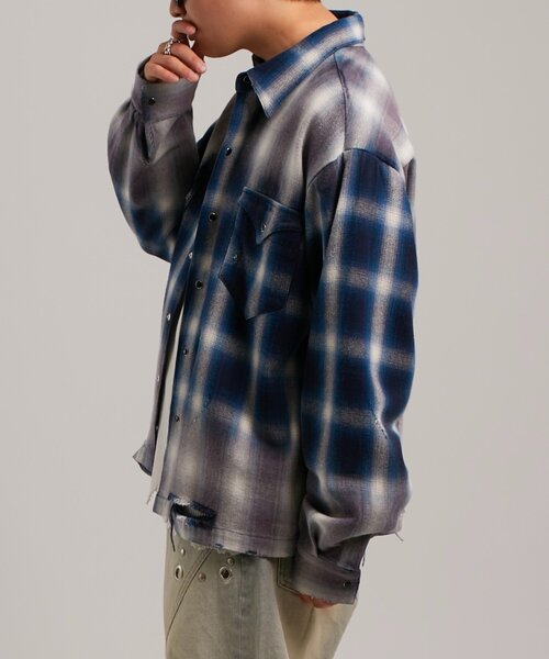 WHO'S WHO gallery(フーズフーギャラリー)の「【FromVintage】ダメージチェックシャツ(シャツ/ブラウス・メンズ・ブラック/ブルー・FREE)」の11枚目の写真