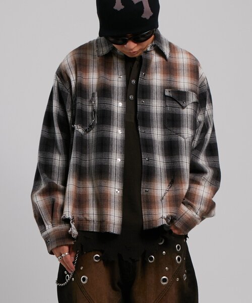 WHO'S WHO gallery(フーズフーギャラリー)の「【FromVintage】ダメージチェックシャツ(シャツ/ブラウス・メンズ・ブラック/ブルー・FREE)」の18枚目の写真