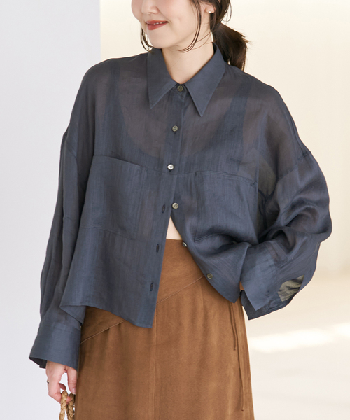 plage（プラージュ）の「《追加》RAMIE LYOCELL CROPPED シャツ（シャツ/ブラウス・レディース・ピンク/ホワイト・FREE）」の9枚目の写真