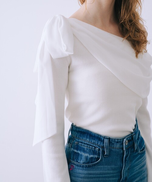 SELFIST（セルフィスト）の「ワンショルダーリボン付きニット　オフショル 2WAY 冬服（ニット/セーター・レディース・ブラック/オフホワイト/ブラック系その他・フリー）」の14枚目の写真