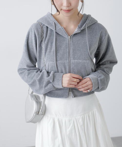 FREE'S MART（フリーズマート）の「Ｗジップベロアパーカー（Tシャツ/カットソー・レディース・グレー/ホワイト・FREE）」の4枚目の写真