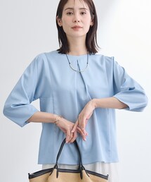 【洗える/UVケア/SETUP可能】デニムライク ランタン袖ブラウス