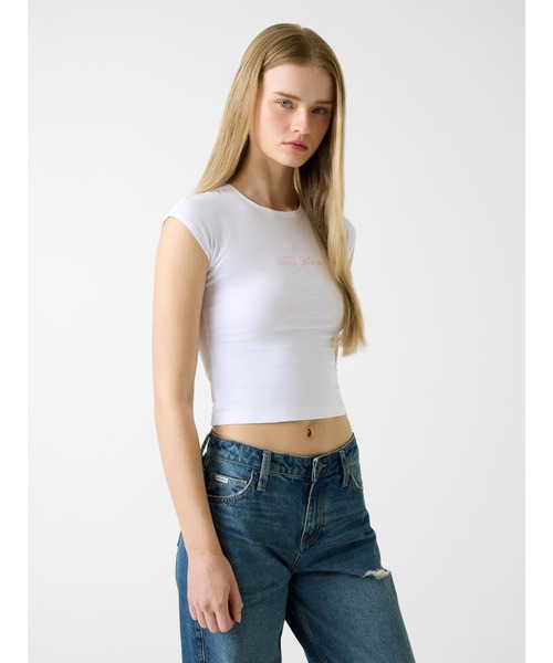 GUESS JEANS(ゲスジーンズ)の「GUESS JEANS Short Sleeves Raglan Star Baby Tee Tシャツ(Tシャツ/カットソー・レディース・ホワイト/ブラック・LARGE/MEDIUM/SMALL/X-SMALL)」の1枚目の写真