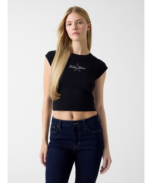 GUESS JEANS(ゲスジーンズ)の「GUESS JEANS Short Sleeves Raglan Star Baby Tee Tシャツ(Tシャツ/カットソー・レディース・ホワイト/ブラック・LARGE/MEDIUM/SMALL/X-SMALL)」の2枚目の写真