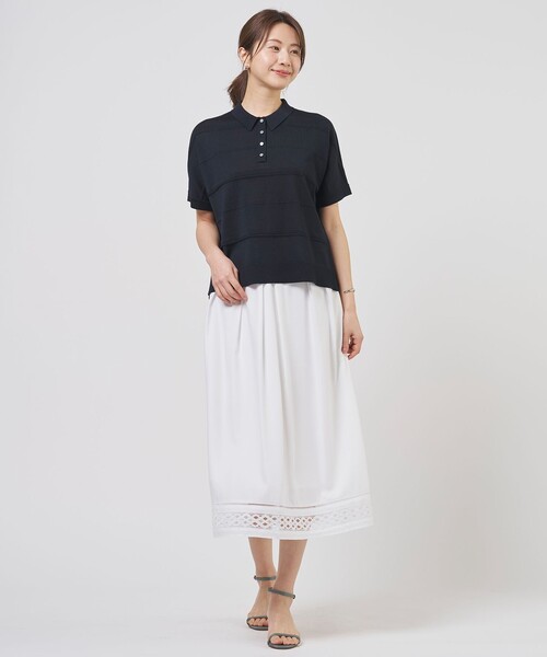 J.PRESS（ジェイプレス）の「DRY COTTON ポロ ニット（ニット/セーター・レディース・アイボリー系/ネイビー系1/サックスブルー系/ネイビー系・LARGE/MEDIUM）」の9枚目の写真