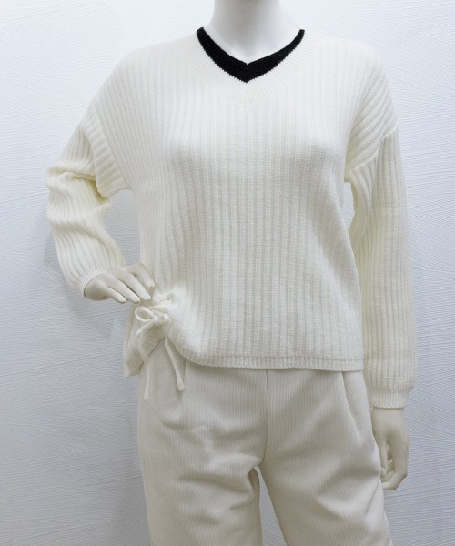 Miniministore(ミニミニストア)の「Vネックリブニットトップス 暖かいニット(ニット/セーター・レディース・アイボリー/ブラック/カーキブラウン・FREE)」の12枚目の写真