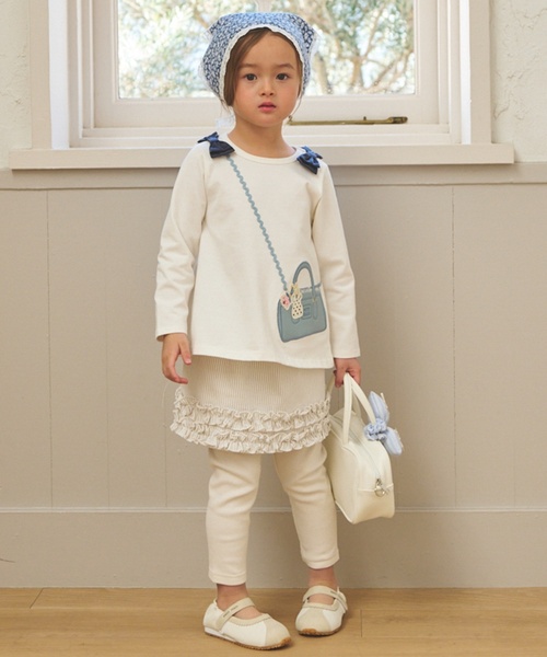 petit main（プティマイン）の「裾フリルレギンスつきスカート（レギンス/スパッツ・キッズ・ブルー/ライトピンク/アイボリー/ストライプ・130cm/100cm/110cm/120cm/90cm/80ｃｍ）」の4枚目の写真