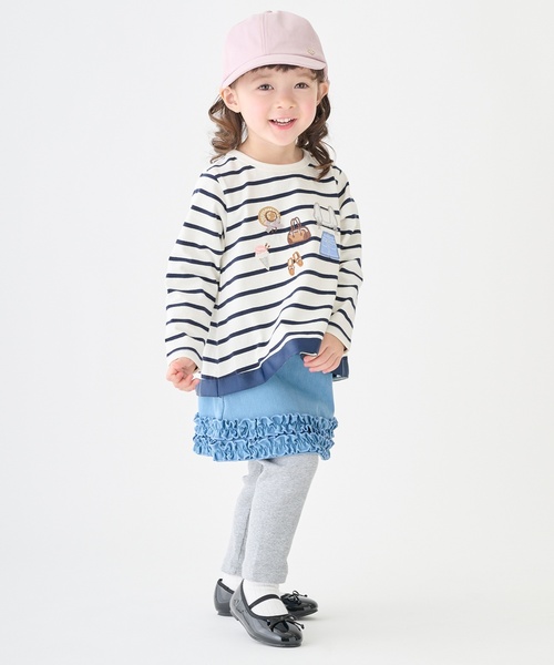 petit main（プティマイン）の「裾フリルレギンスつきスカート（レギンス/スパッツ・キッズ・ブルー/ライトピンク/アイボリー/ストライプ・130cm/100cm/110cm/120cm/90cm/80ｃｍ）」の5枚目の写真