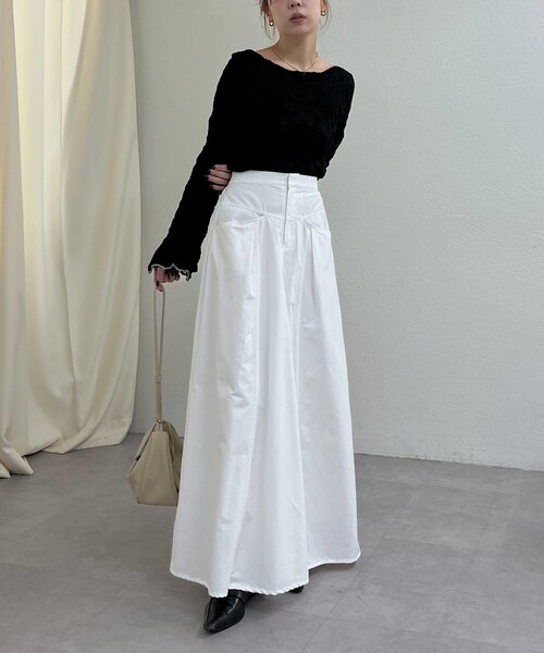 CAPRICIEUX LE'MAGE（カプリシューレマージュ）の「【低身長サイズあり】切替コットンフレアスカート（スカート・レディース・ブラック/ホワイト・PS/38/36）」の3枚目の写真