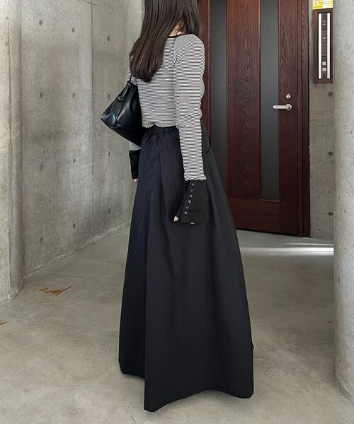CAPRICIEUX LE'MAGE（カプリシューレマージュ）の「【低身長サイズあり】切替コットンフレアスカート（スカート・レディース・ブラック/ホワイト・PS/38/36）」の12枚目の写真