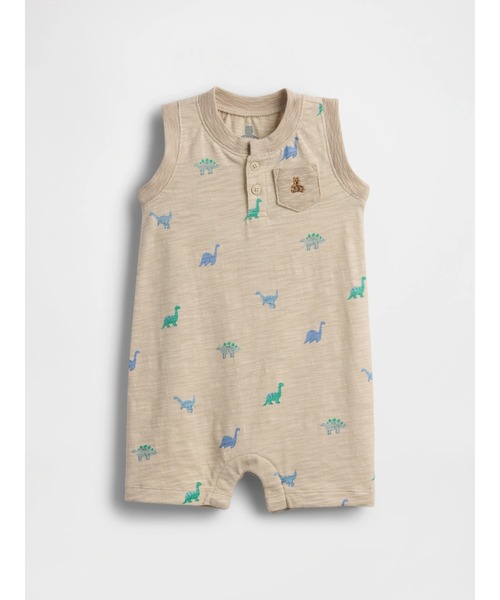 GAP(ギャップ)の「オーガニックコットン ヘンリー ショートオール (ベビー)(ロンパース・キッズ・ベージュ・50cm/90cm/80cm/70cm/60cm)」の1枚目の写真