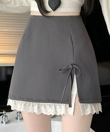 おしゃれスタ（オシャレスタ）の「サイドリボンレースレイヤード風ミニスカート（スカート）」