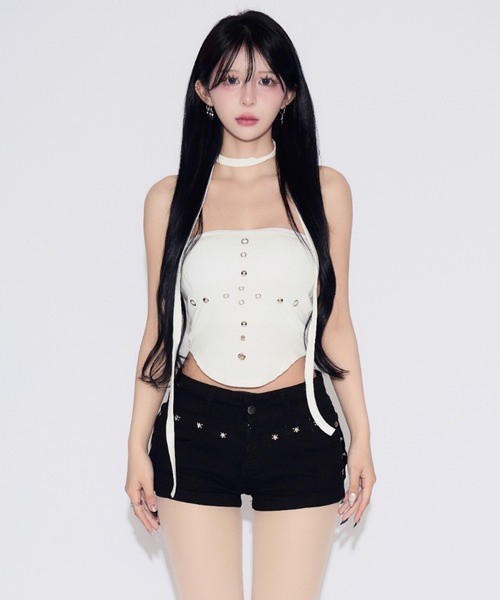 tinkerend(ティンカーエンド)の「Studded Hole Tube Top / スタッズホールチューブトップ カップ付(チューブトップ・レディース・ホワイト/ブラック・FREE)」の16枚目の写真