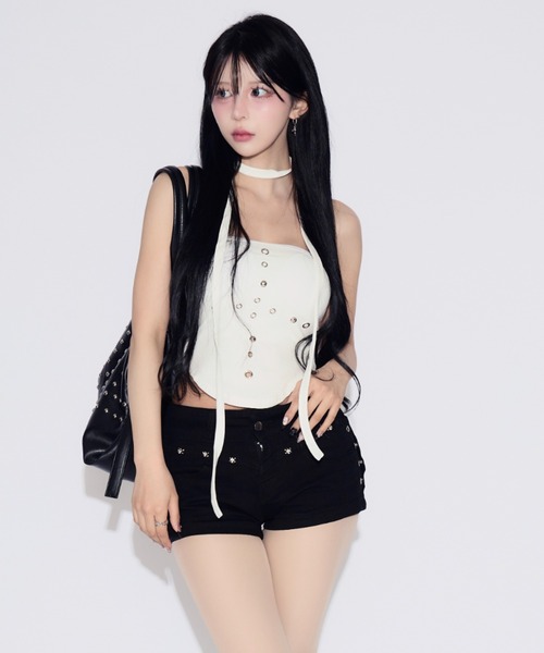 tinkerend(ティンカーエンド)の「Studded Hole Tube Top / スタッズホールチューブトップ カップ付(チューブトップ・レディース・ホワイト/ブラック・FREE)」の18枚目の写真